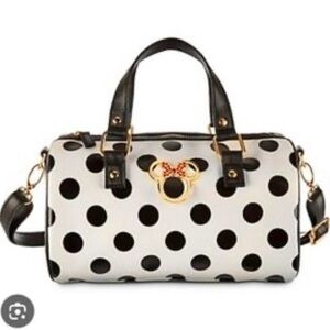 Disney Minie Polka Dot Satchel Handbag -Black & White with gold decorating shape
